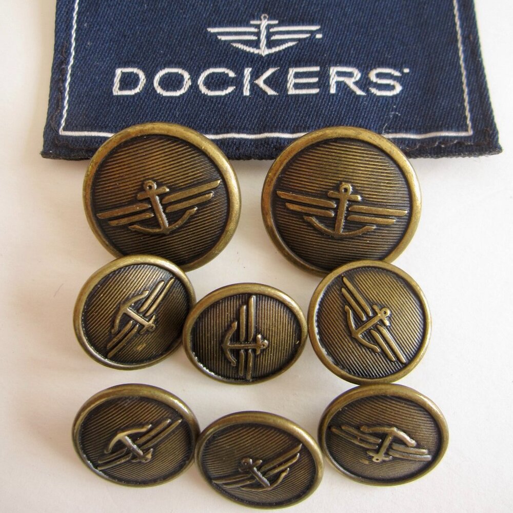 Dockers 8 Blazer Replacement Buttons Antiqued Gold Tone Anchor Logo